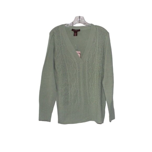 Bandolino Sweater V Neck Pullover Green Women's Large NWT - Picture 1 of 5